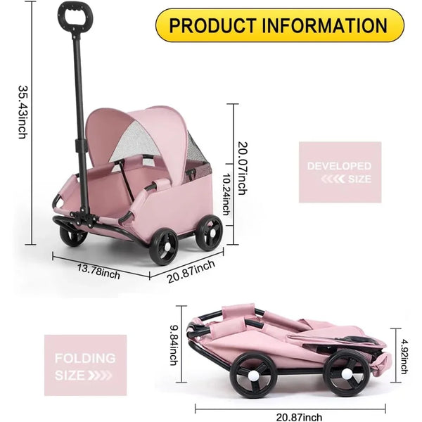 Foldable Dog Stroller 4 Wheel Pet Cart