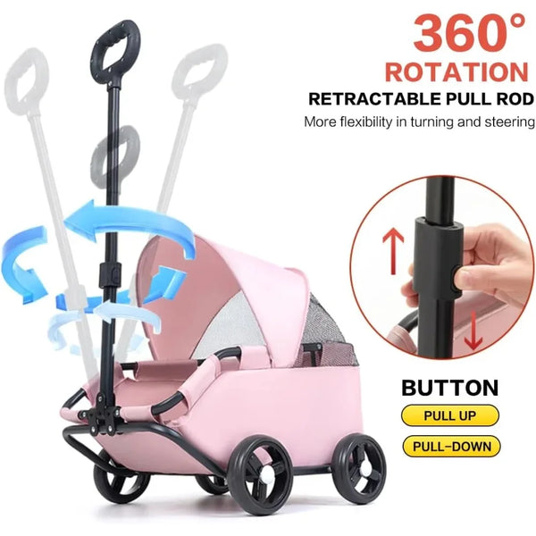 Foldable Dog Stroller 4 Wheel Pet Cart